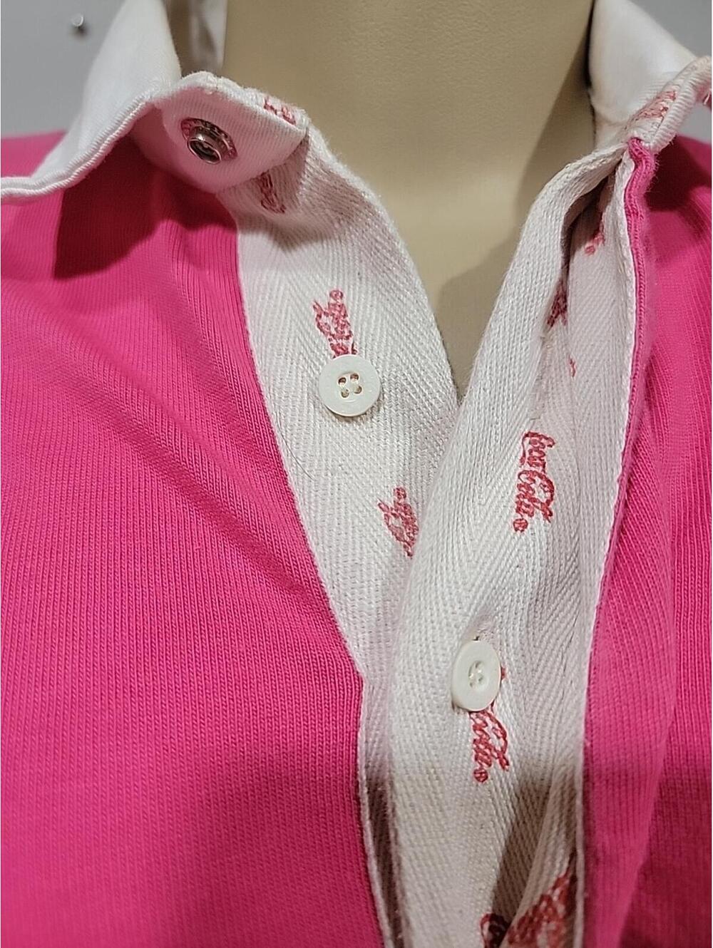 VTG 80s Coca Cola Rugby Shirt pink monoblock Size L Women's LS #C - Picture 8 of 12